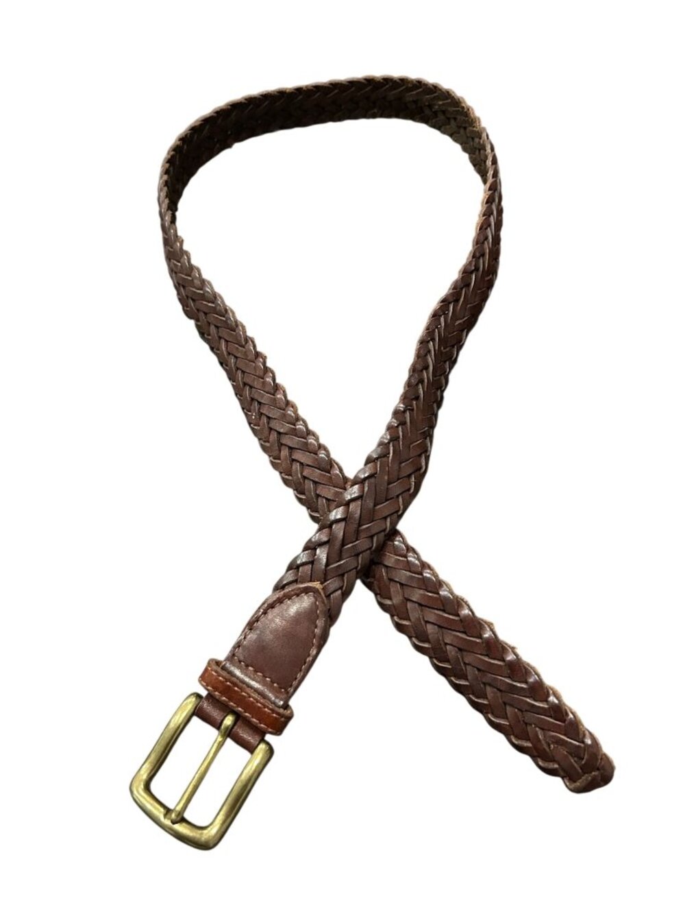 Size 34 Hand-Braided in USA Brown Leather Belt Brass Buckle Timeless Style